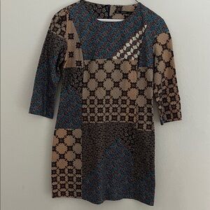Zara Multicolor Patchwork 3 quarter Sleeve Dress size L.